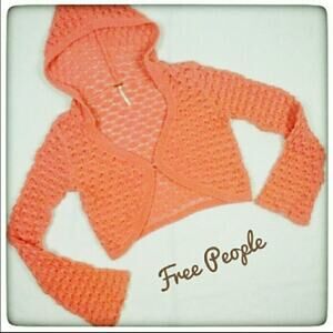 FREE PEOPLE Open Knit Cropped Hoodie Sweater Size XS Cardigan Rave Retro Boho